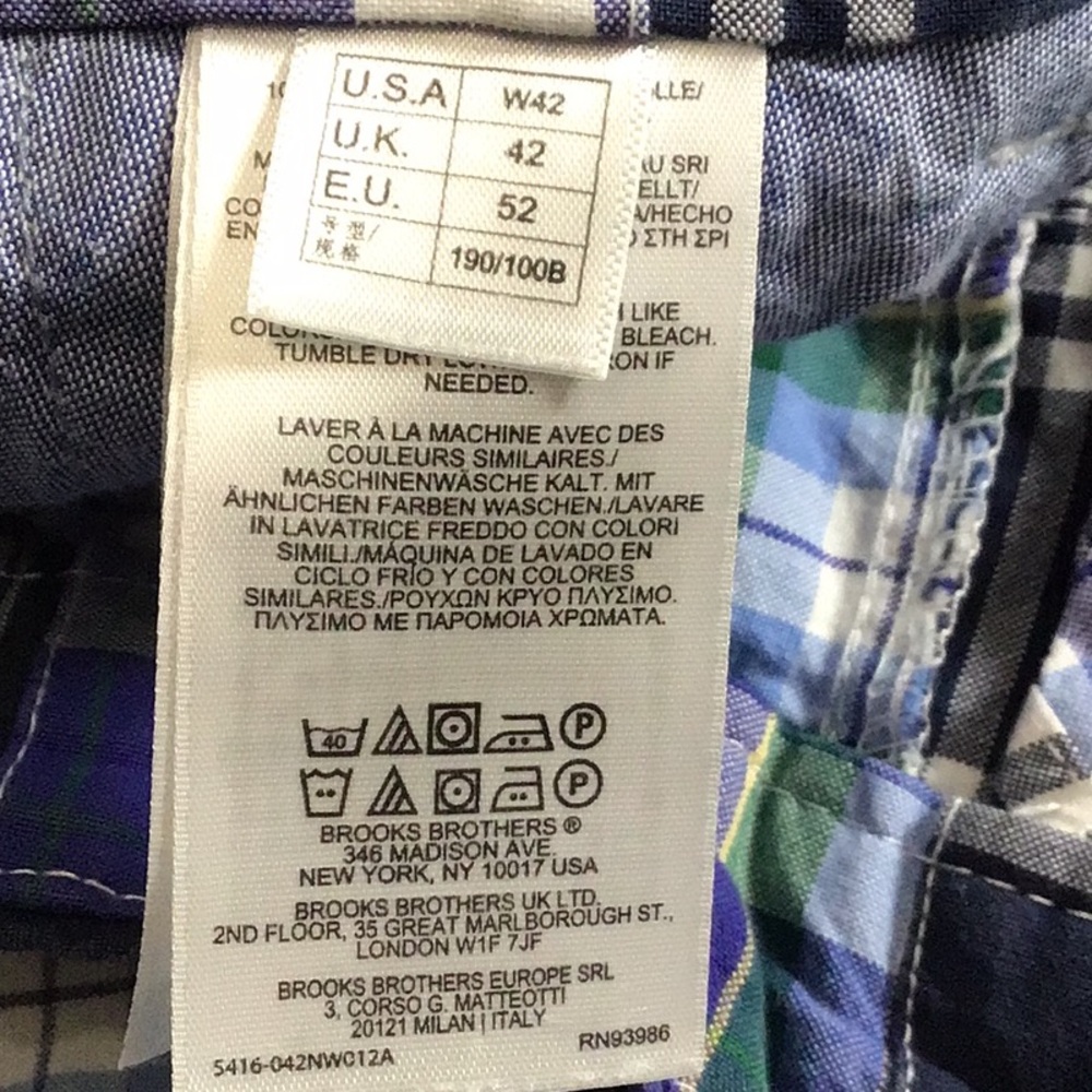 Brooks Brothers Madras -Blue, Green & White Plaid Flat Front Shorts size 42 - Picture 9 of 10